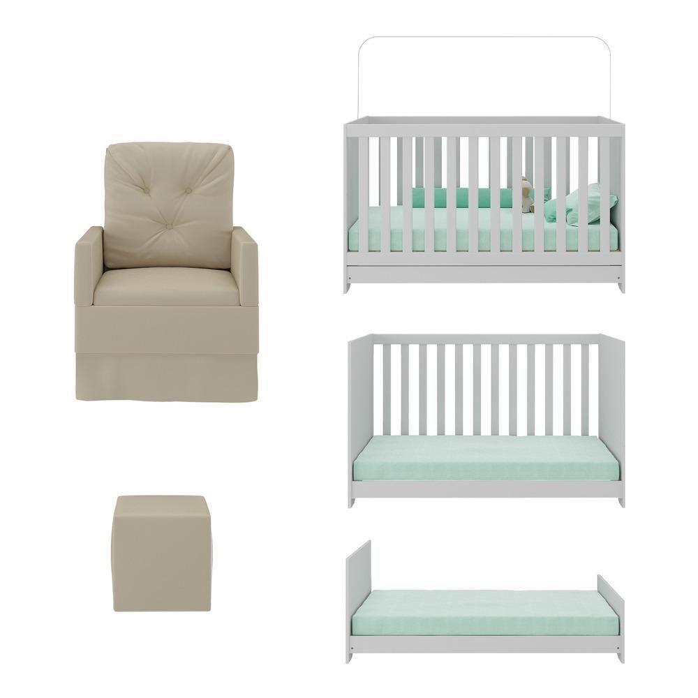 Berço 3 Em 1 Com Colchão Poltrona Puff E Armário Aéreo 2 Portas Multimóveis Mp4166 Branco/bege Branco/bege - 3