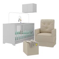 Berço 3 Em 1 Com Colchão Poltrona Puff E Armário Aéreo 2 Portas Multimóveis Mp4166 Branco/bege Branco/bege - 1