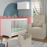 Berço 3 Em 1 Com Colchão Poltrona Puff E Armário Aéreo 2 Portas Multimóveis Mp4166 Branco/bege Branco/bege - 2