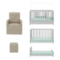 Berço 3 Em 1 Com Colchão Poltrona Puff E Armário Aéreo 2 Portas Multimóveis Mp4166 Branco/bege Branco/bege - 3