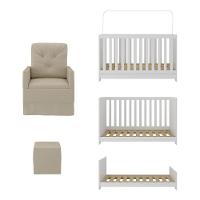 Berço 3 Em 1 Com Colchão Poltrona Puff E Armário Aéreo 2 Portas Multimóveis Mp4166 Branco/bege Branco/bege - 5