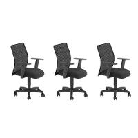 Conjunto 3 Cadeiras Executivas Class New Giratória Six Preta - 1