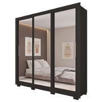 Guarda Roupas Casal 3 Portas De Correr Com Espelho 4 Gavetas Giovanna Preto Caemmum Preto - 1