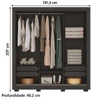 Guarda Roupas Casal 3 Portas De Correr Com Espelho 4 Gavetas Giovanna Preto Caemmum Preto - 2