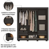 Guarda Roupas Casal 3 Portas De Correr Com Espelho 4 Gavetas Giovanna Preto Caemmum Preto