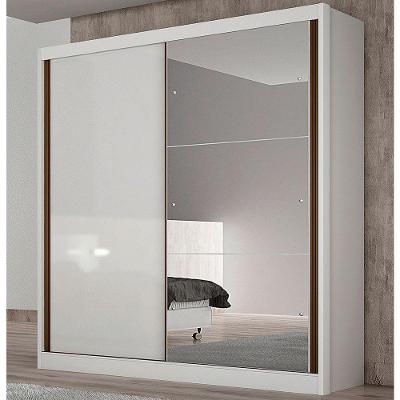Guarda Roupa Solteiro Istambul 2 Portas de Correr 3 Gavetas Branco MDF com Espelho