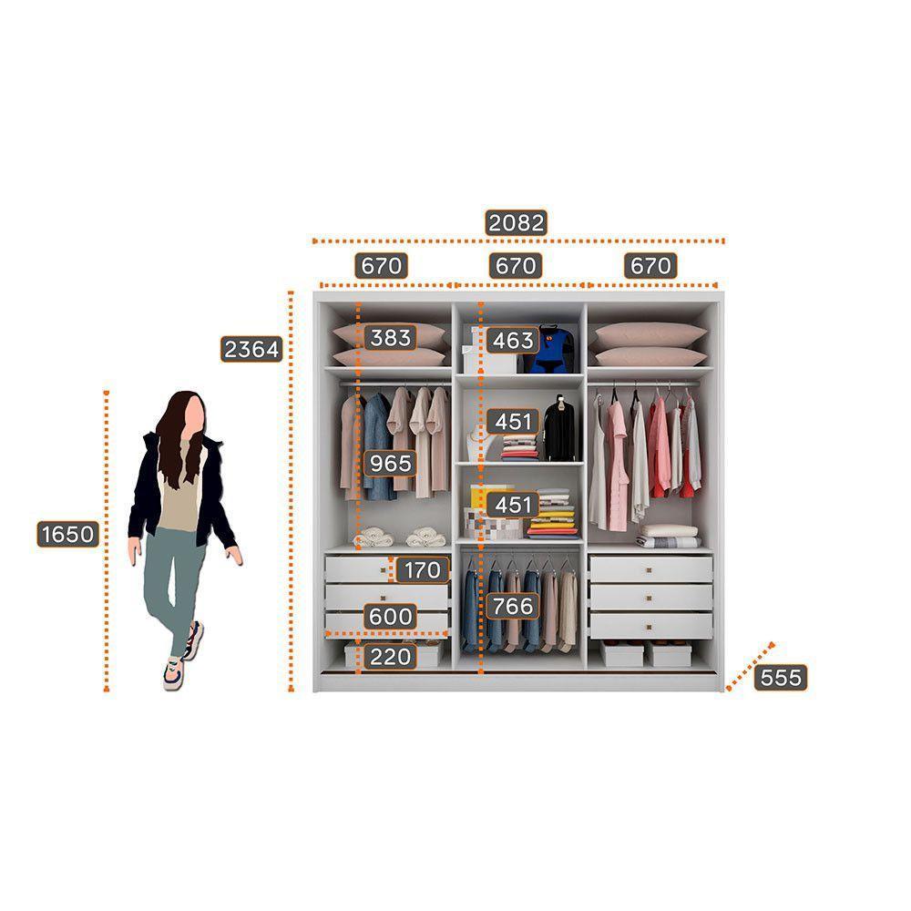 Guarda Roupa Coliseu 3 Portas 6 Gavetas Com Espelho Clic Móveis Branco - 3