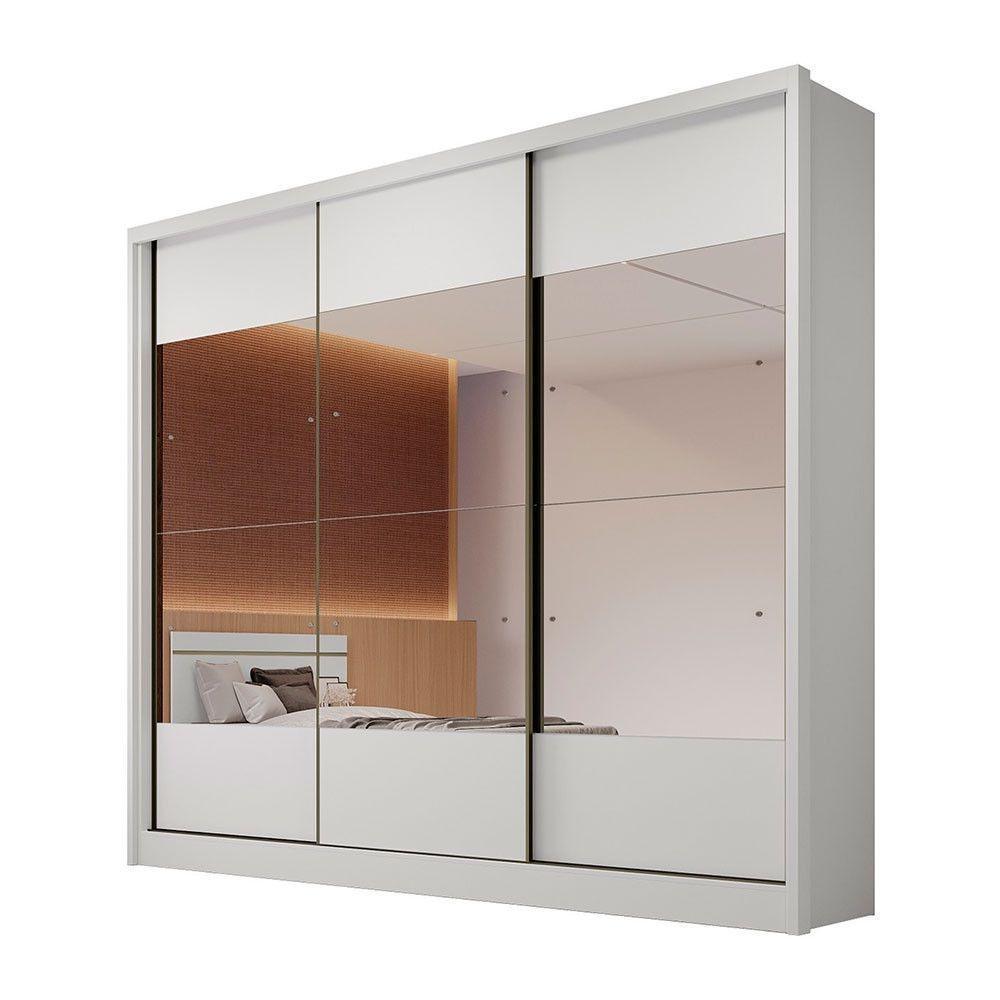 Guarda Roupa Coliseu 3 Portas 6 Gavetas Com Espelho Clic Móveis Branco - 4