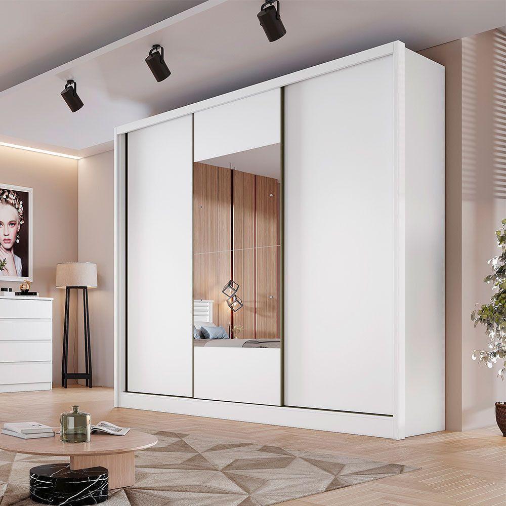 Guarda Roupa Kiev 3 Portas 6 Gavetas Com Espelho Clic Móveis Branco - 1