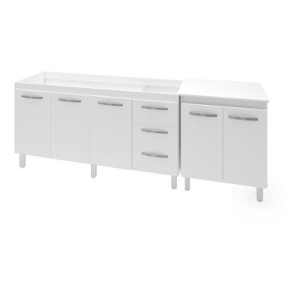 Armário Cozinha Gabinete Pia De 140 Cm Carina Com Balcão Multiuso Micro-ondas Branco Serena