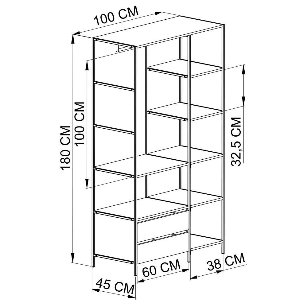 Kit Roupeiro E 02 Mesas Cabeceira Industrial 1025x1026 Mell Grafite Pp Mell Grafite - 2