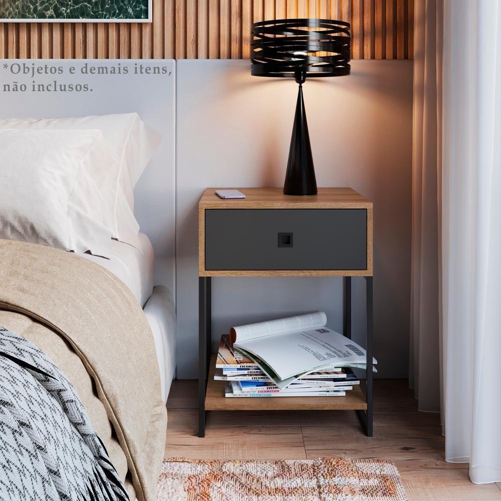 Kit Roupeiro E 02 Mesas Cabeceira Industrial 1025x1026 Mell Grafite Pp Mell Grafite - 6