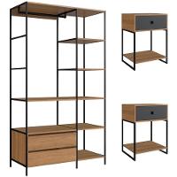 Kit Roupeiro E 02 Mesas Cabeceira Industrial 1025x1026 Mell Grafite Pp Mell Grafite - 1