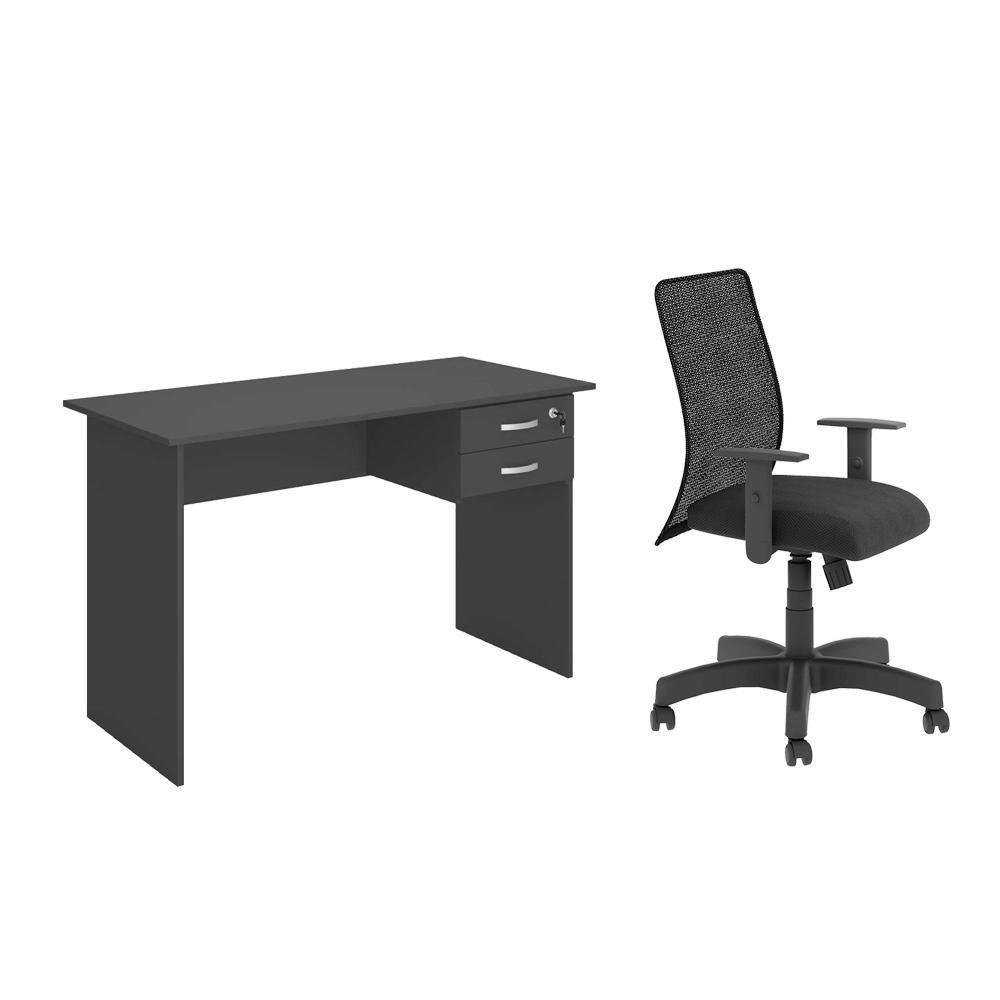 Jogo Mesa Com Gaveteiro E Cadeira Inclinável Preto Onix - 1