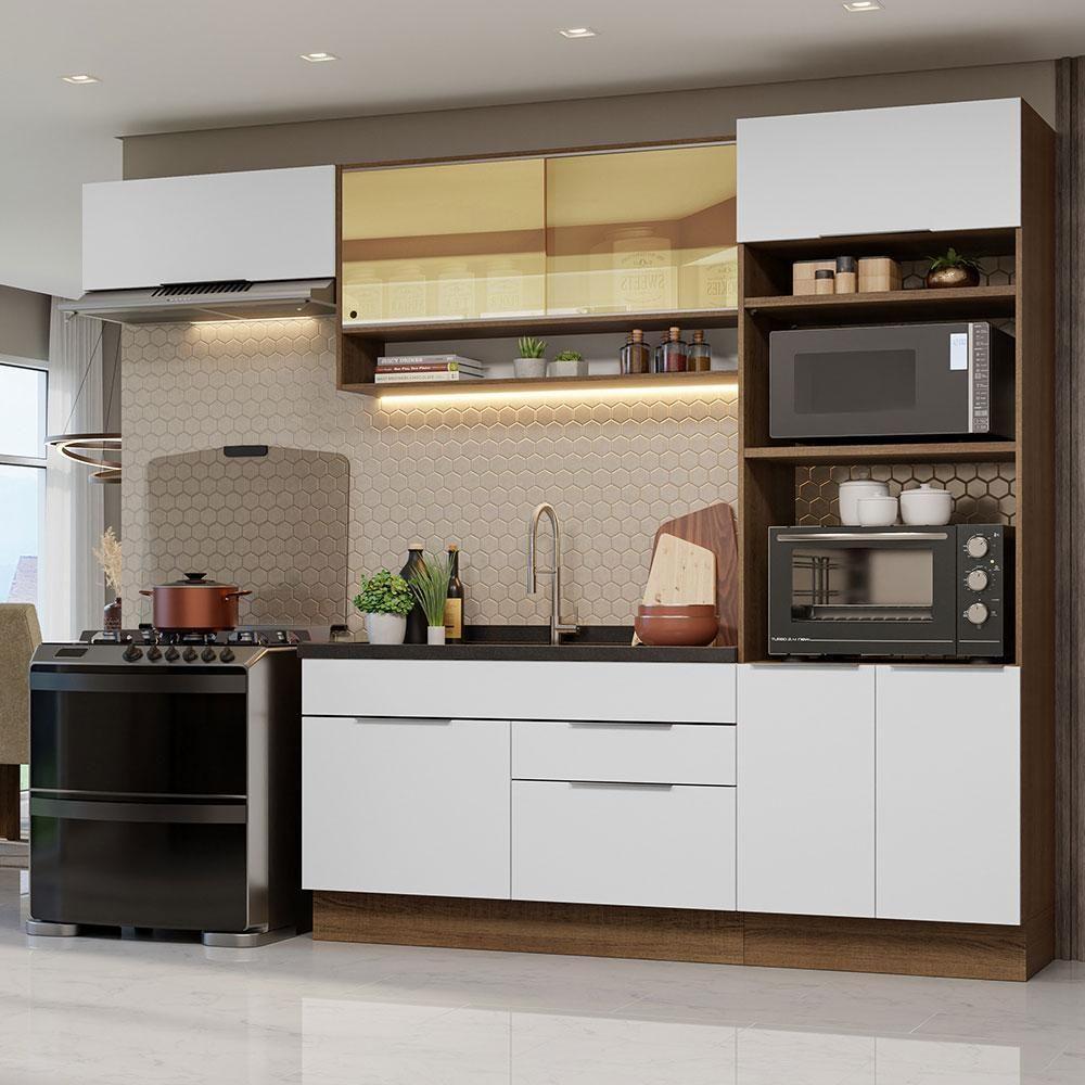 Armário De Cozinha Completa 270cm Rustic/branco Stella Madesa 09 Rustic/branco - 1