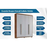 Guarda Roupa 4 Portas Hawaii e 2 Gavetas c/ Pés Naturale/Grafite - Rufato - 3
