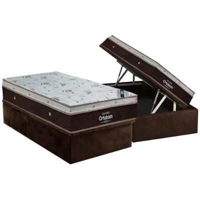 Cama Box Baú Solteiro: Colchão Molas Ensacadas Ortobom SuperPocket Sleep King + Base CRC Suede Brown(88x188)
