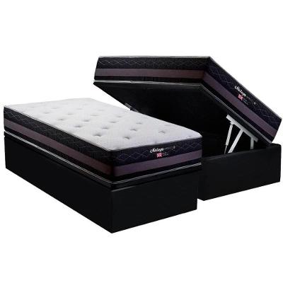 Cama Box Baú Solteiro Kit Colchão Molas Maxspring Málaga 88x188 Cinza e Preto Herval