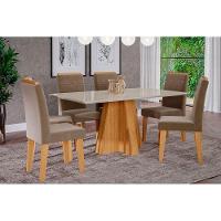 Conjunto: Mesa Sala Jantar Patricia Tampo Madeirado 160cm Canto Reto + 6 Cadeiras Taís c/ Moldura Nature/OW/Joli - Cimol - 1