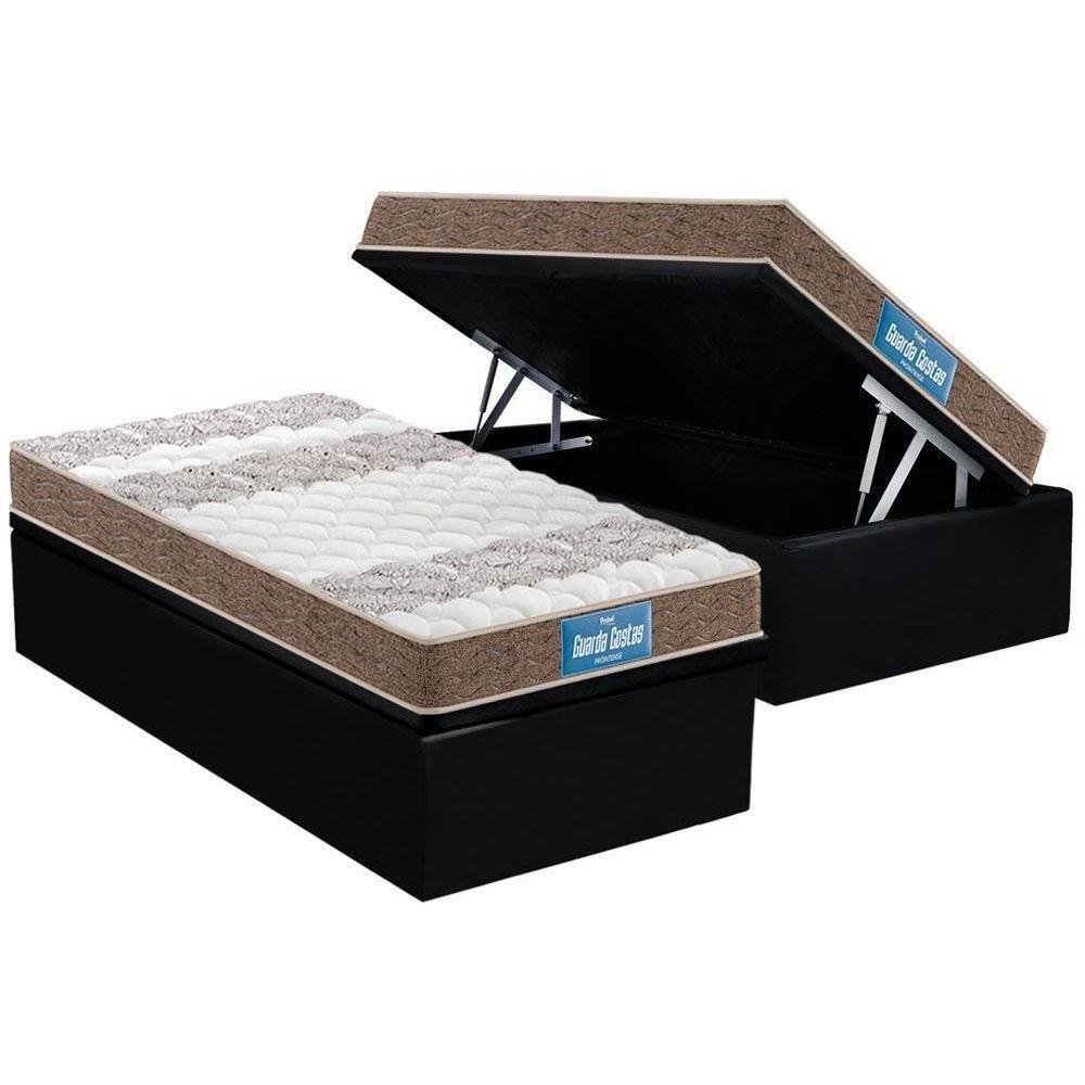 Cama Box Baú Solteiro: Colchão Ortopédico Probel D33 / EP Guarda Costas PróIntense Double Face + Base CRC Suede Black(88x188) - 1