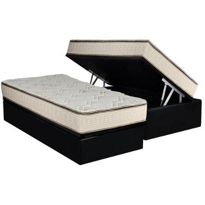 Cama Box Baú Solteiro: Colchão Molas Bonnel Luckspuma Montreal Spring + Base CRC Suede Black(88x188)
