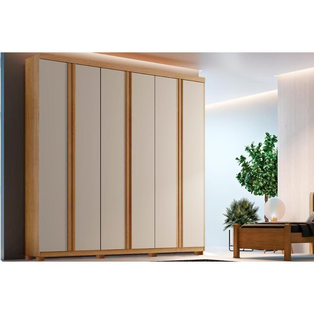 Guarda Roupa Casal Filadélfia 6 Portas e 4 Gavetas c/ Pés Naturale/Off White - Rufato - 1