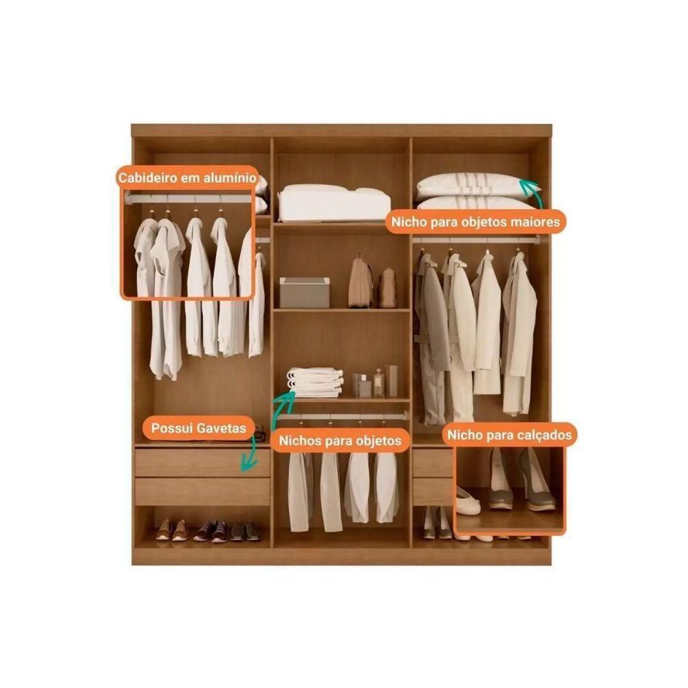 Guarda Roupa Casal Filadélfia 6 Portas e 4 Gavetas c/ Pés Naturale/Off White - Rufato - 3