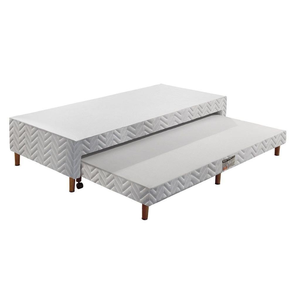Cama Box Base c/Auxiliar Solteiro Universal Tecido Bordado White (88x188x30) - Paropas - 1