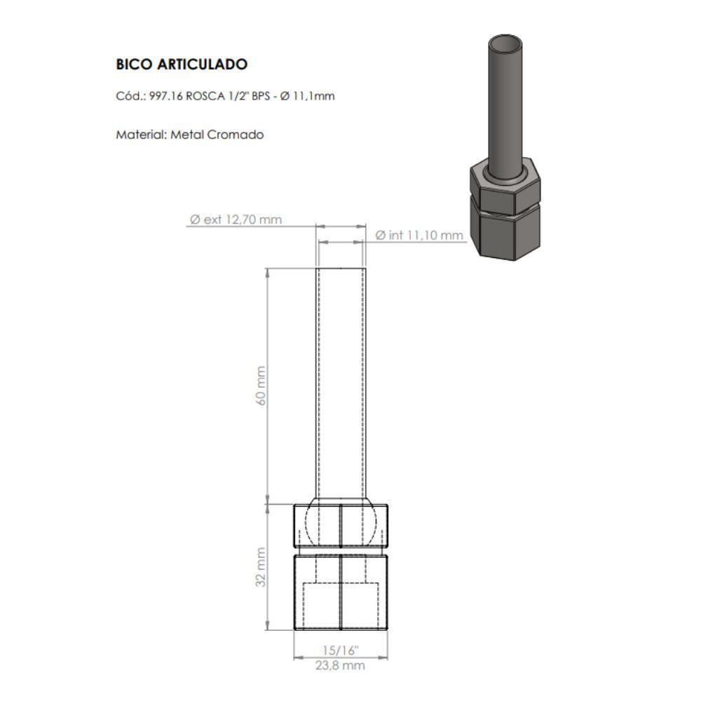 Bico Articulado Em Inox Para Piscinas Fontes Chafarizes De 11,1mm Com Entrada Rosca De 1/2" - Inaqua - 4