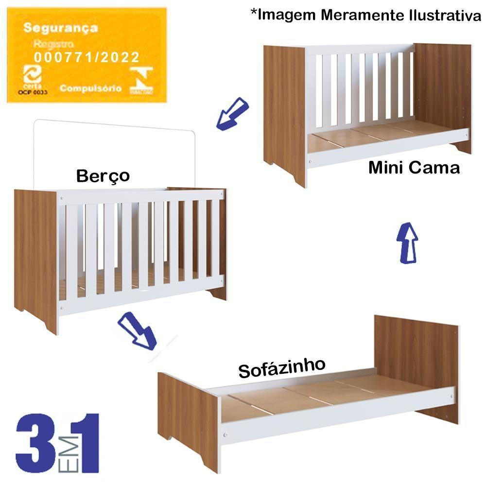 Berço Mini Cama 3 Em 1 La003 Nogal Manchester Branco Comm Nogal Manchester Branco - 4