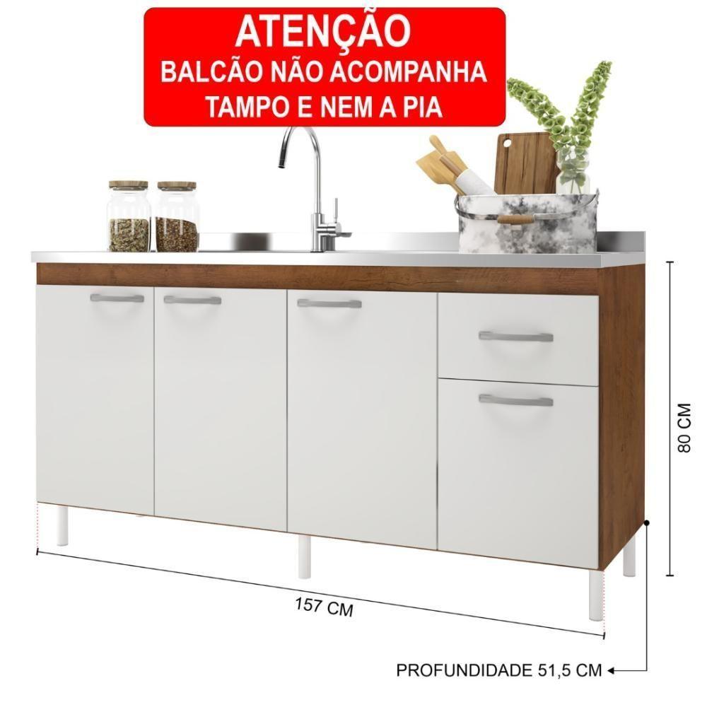 Balcão De Cozinha Para Pia De 160cm Sem Tampo Suiça Fidelitá 4 Portas 1 Gaveta Noce/off-white - 4