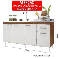 Balcão De Cozinha Para Pia De 160cm Sem Tampo Suiça Fidelitá 4 Portas 1 Gaveta Noce/off-white