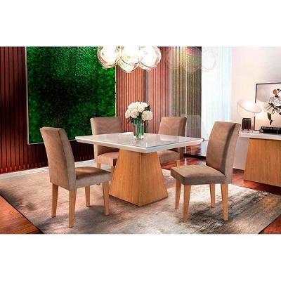 Sala De Jantar Completa Luna Canto Reto 120cm + 4 Cadeiras Grécia Imbuia-chocolate Capuccino Rufato