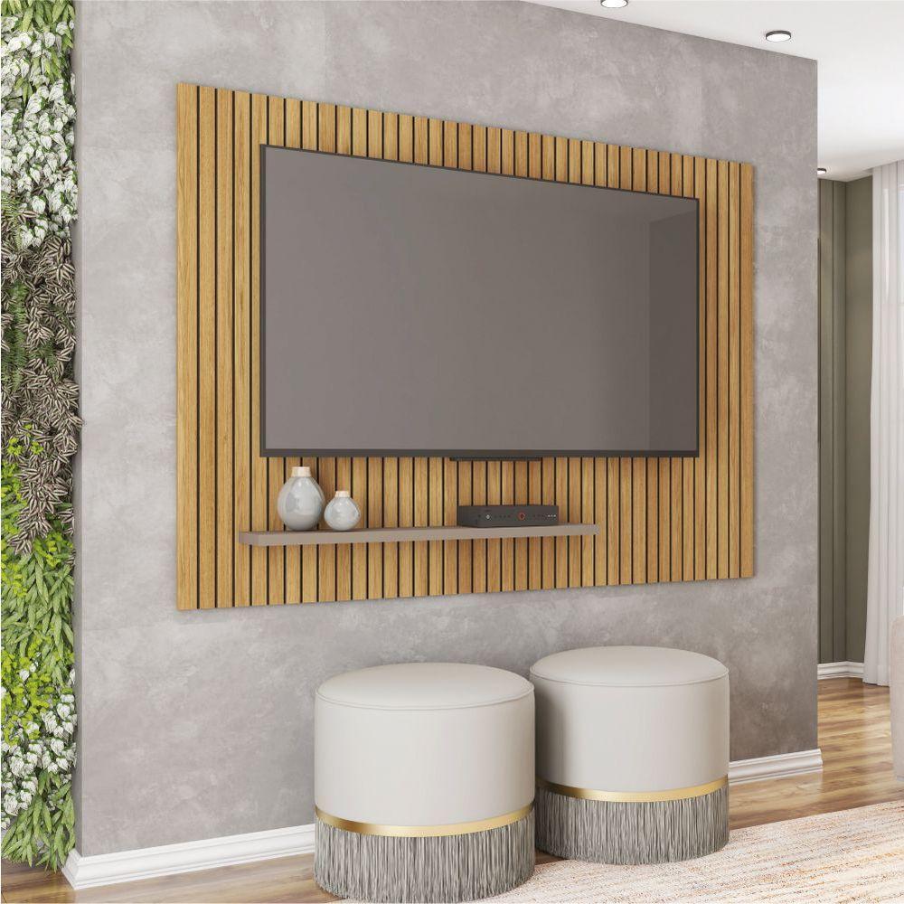 Painel Para Tv Até 75 Polegadas 1,80m Ripado Com Prateleira França Buriti - Fendi Caemmum Bur-fendi - 2