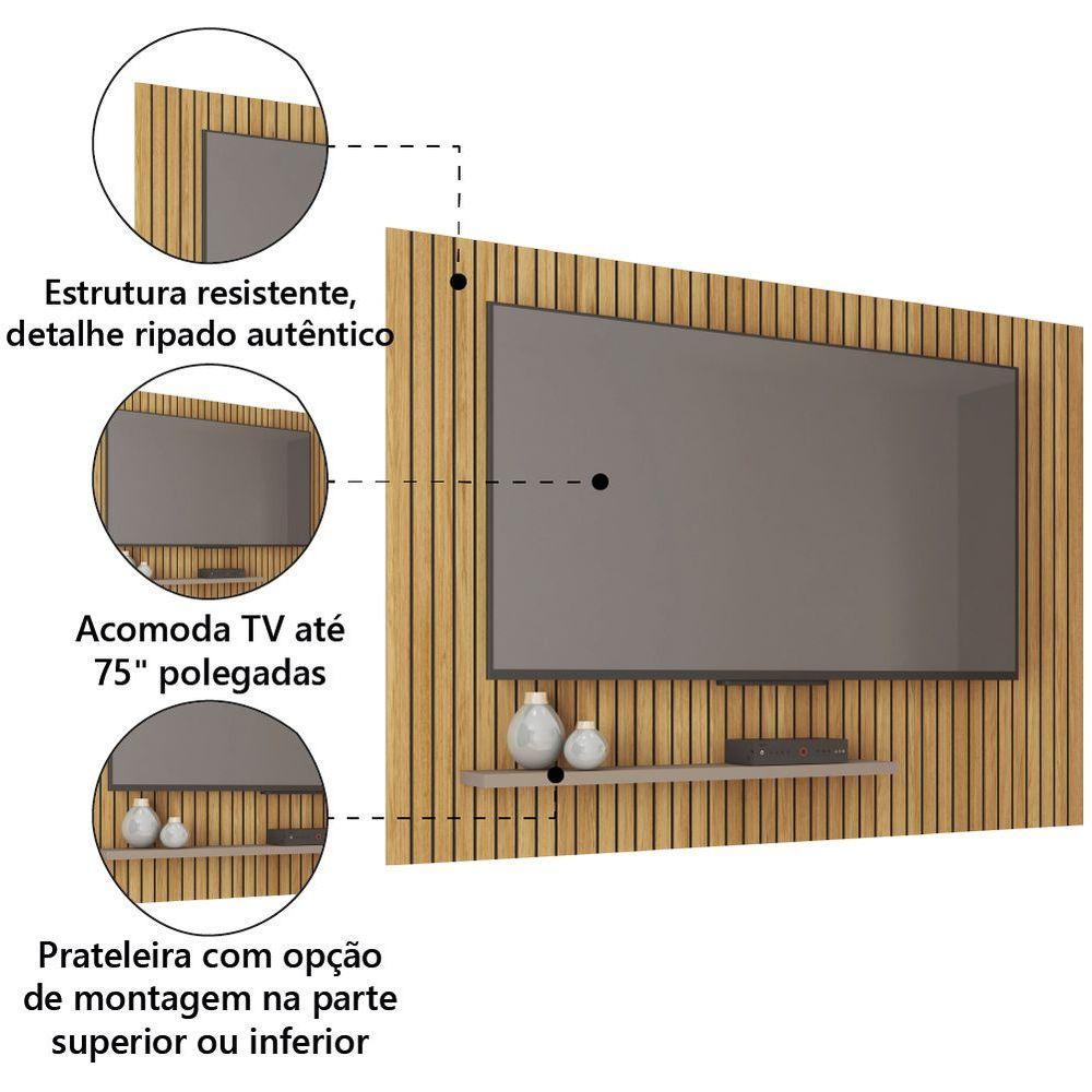 Painel Para Tv Até 75 Polegadas 1,80m Ripado Com Prateleira França Buriti - Fendi Caemmum Bur-fendi - 3