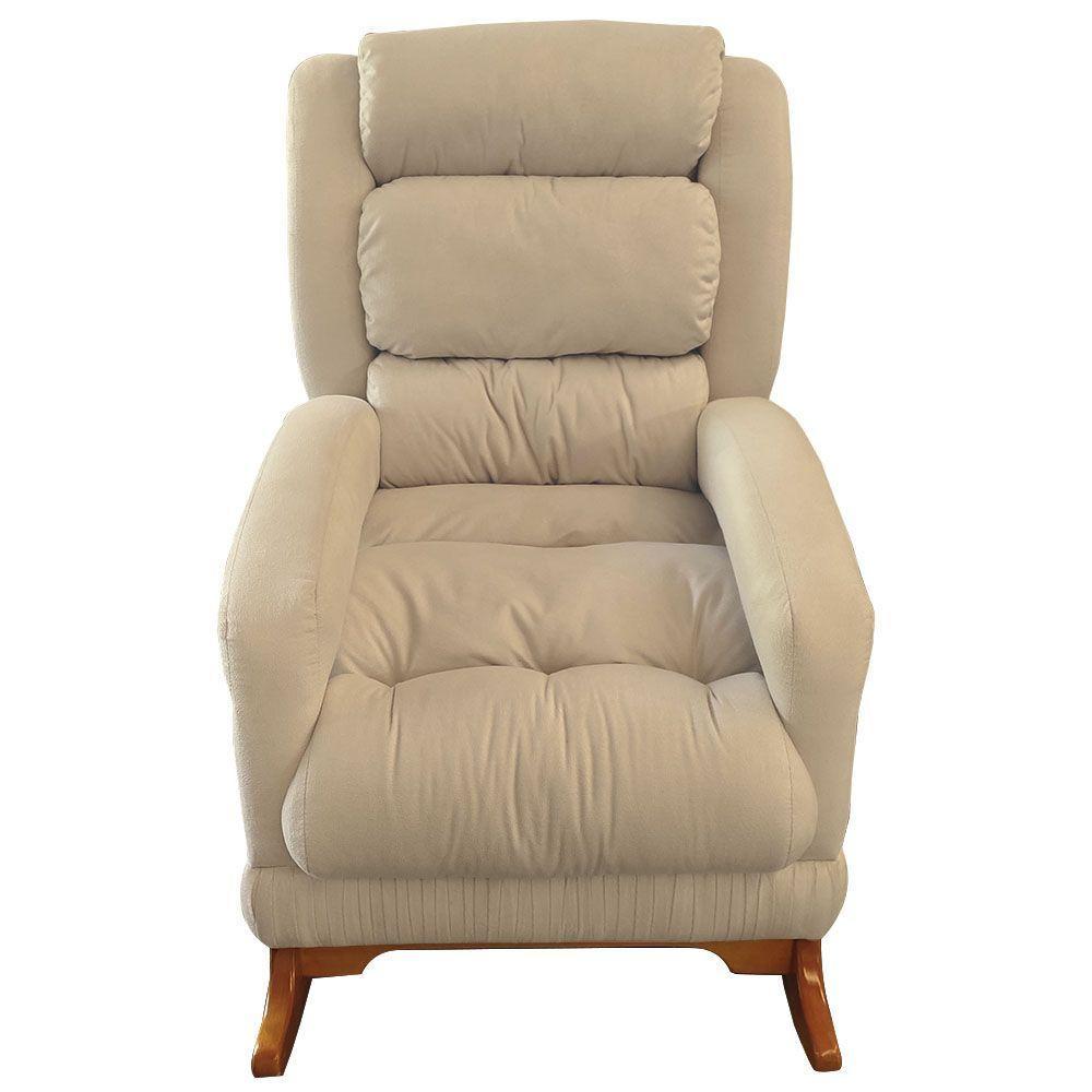 Poltrona De Amamentação Com Balanço Luna Suede Base De Madeira C05 Bege - 2