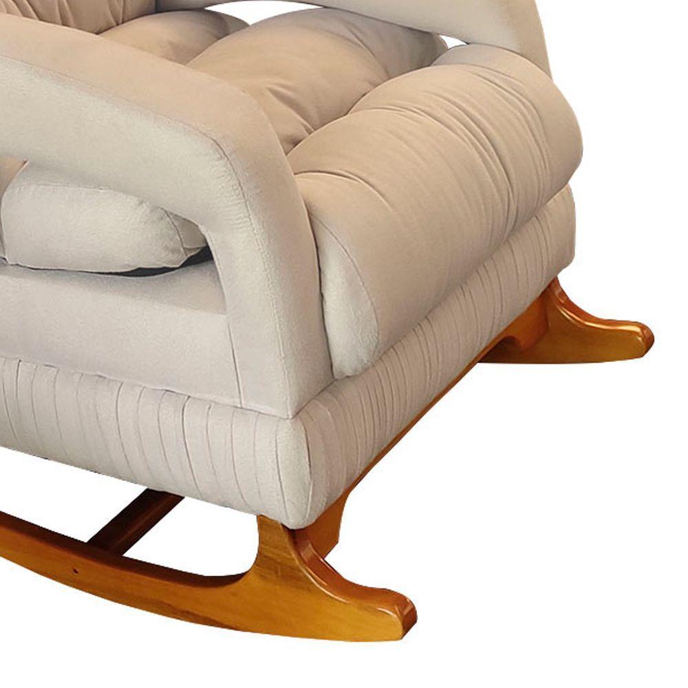 Poltrona De Amamentação Com Balanço Luna Suede Base De Madeira C05 Bege - 4