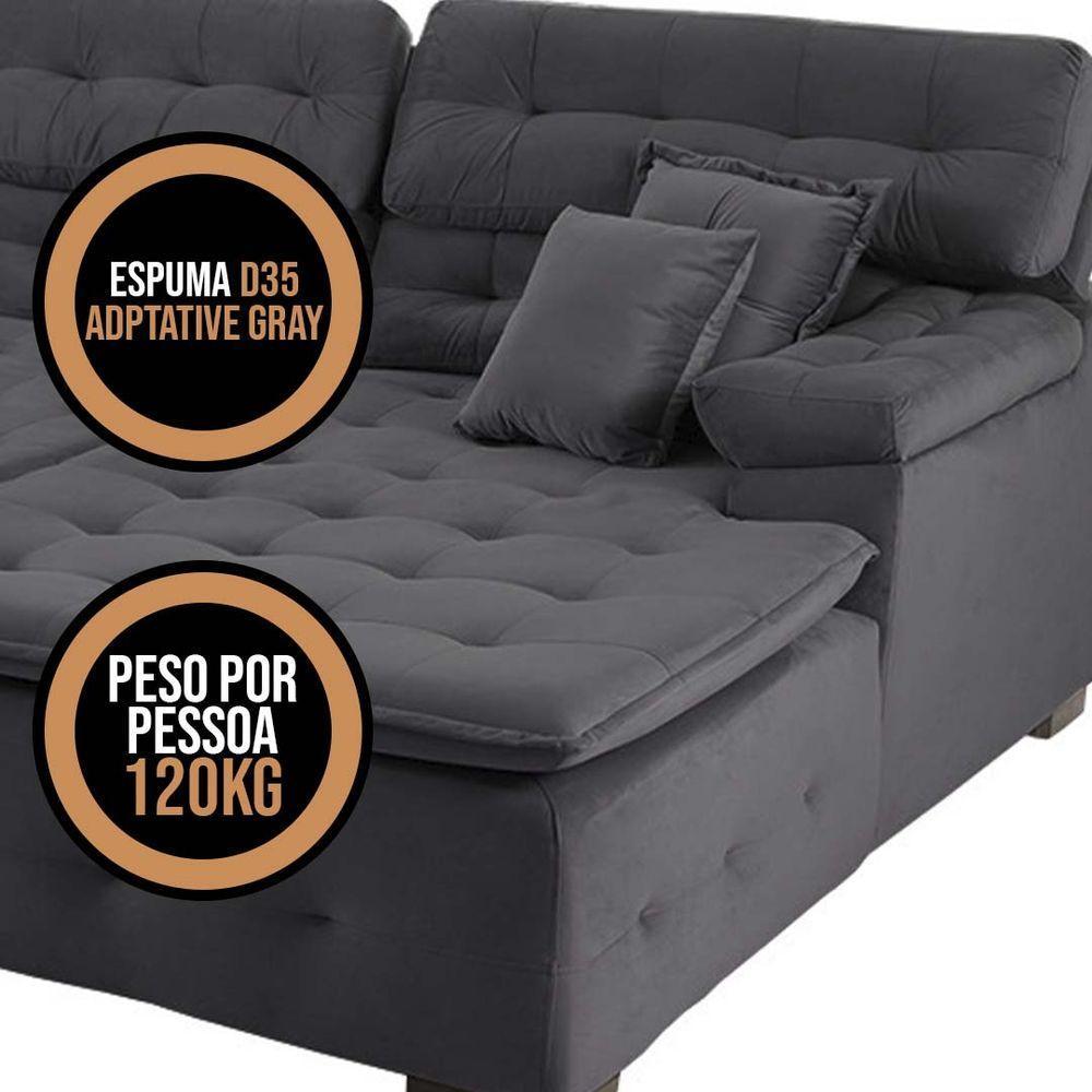 Sofá Retrátil E Reclinável Com Chaise Orlando 2.20x1.50m - Sofisticato-preto - 5