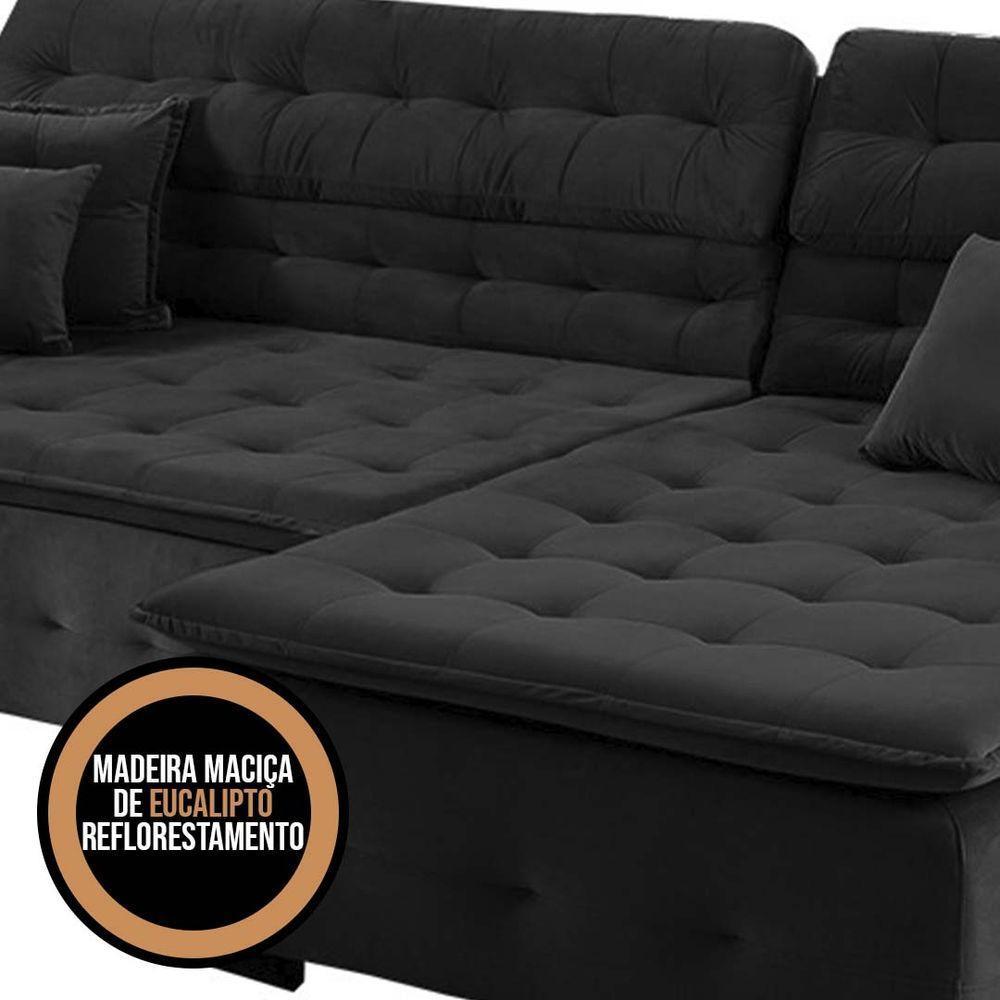 Sofá Retrátil E Reclinável Com Chaise Orlando 2.20x1.50m - Sofisticato-preto - 6