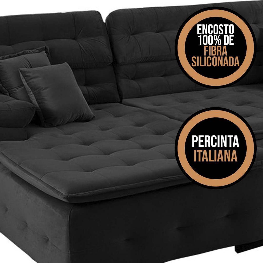Sofá Retrátil E Reclinável Com Chaise Orlando 2.20x1.50m - Sofisticato-preto - 7