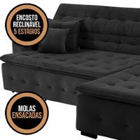 Sofá Retrátil E Reclinável Com Chaise Orlando 2.20x1.50m - Sofisticato-preto - 9