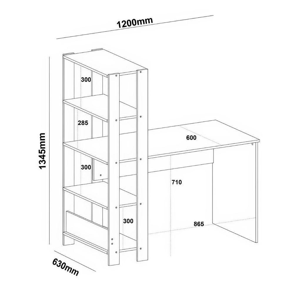 Mesa Escrivaninha Office Com Estante 3 Prateleiras Match Pinho / Preto - 8
