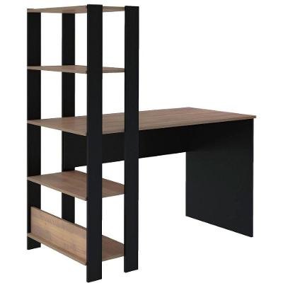 Mesa Escrivaninha Office Retangular Match com Estante 3 Prateleiras MDP Preto