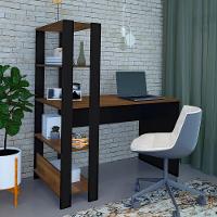 Mesa Escrivaninha Office Com Estante 3 Prateleiras Match Pinho / Preto - 3
