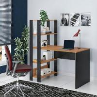 Mesa Escrivaninha Office Com Estante 3 Prateleiras Match Pinho / Preto