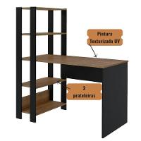 Mesa Escrivaninha Office Com Estante 3 Prateleiras Match Pinho / Preto - 9