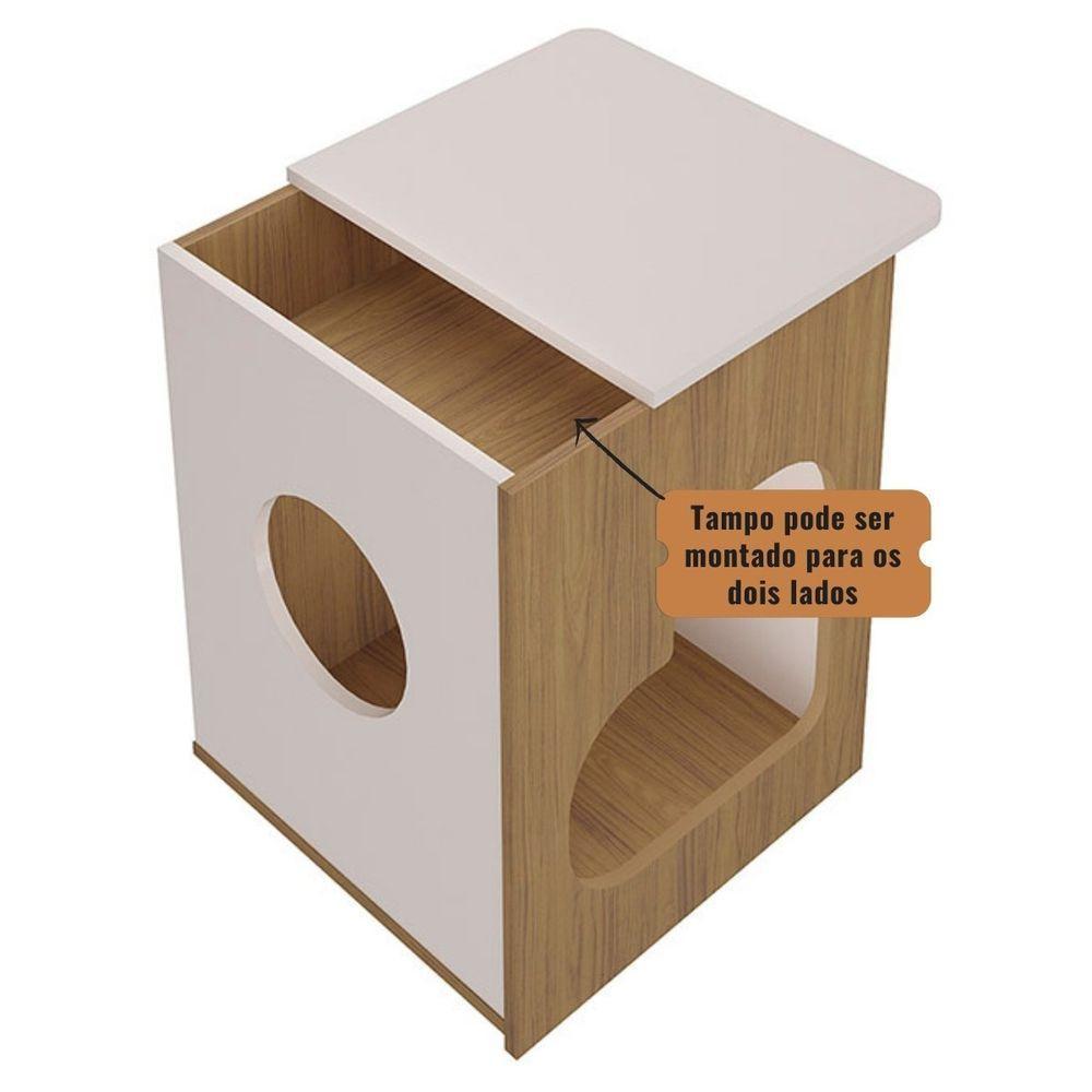 Mesa De Apoio Lateral Tampo Com Nicho E Espaço Pet Artely Carvalho | Off White - 3