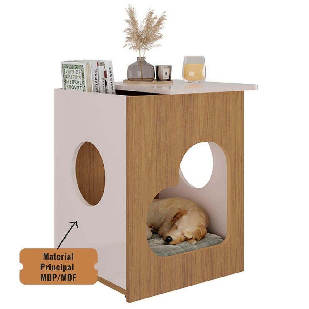 Mesa De Apoio Lateral Tampo Com Nicho E Espaço Pet Artely Carvalho | Off White - 5