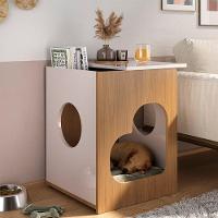 Mesa De Apoio Lateral Tampo Com Nicho E Espaço Pet Artely Carvalho | Off White - 7