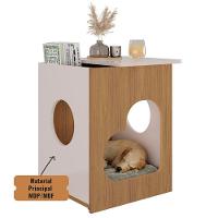 Mesa De Apoio Lateral Tampo Com Nicho E Espaço Pet Artely Carvalho | Off White - 9